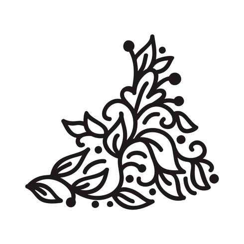 Black monoline flourish scandinavian monogram vector with leaves and flowers