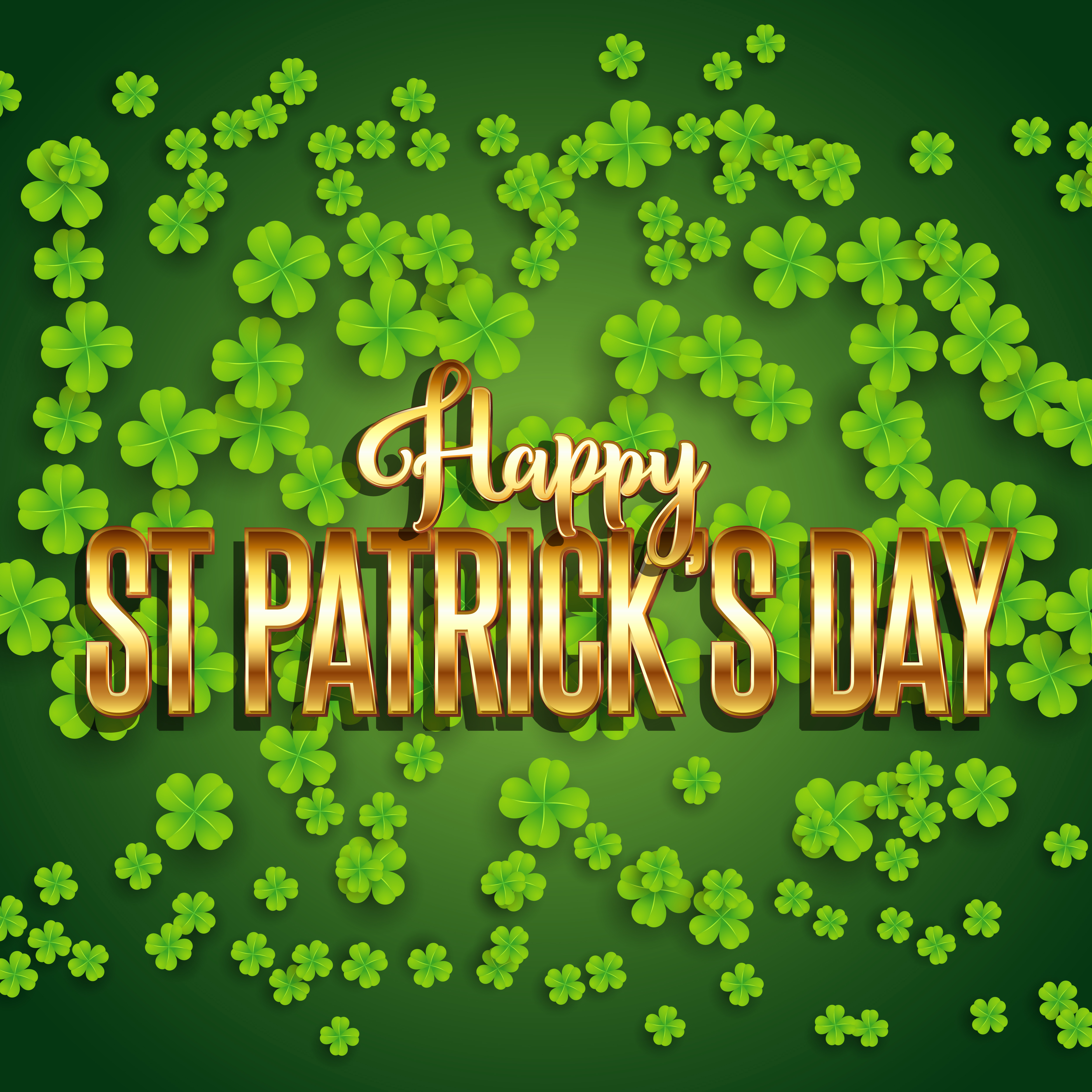 St Patrick's Day background with shamrock and metallic gold text 342709