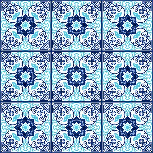 Portuguese azulejo tiles. Seamless patterns.  vector