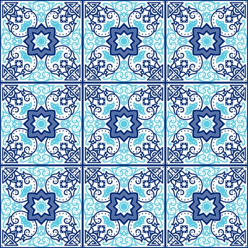 Portuguese azulejo tiles. Seamless patterns.  vector