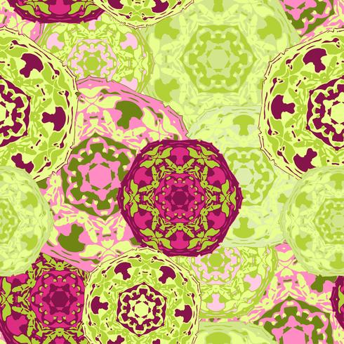 Gypsy seamless pattern of abstract multicolored round mandalas. vector