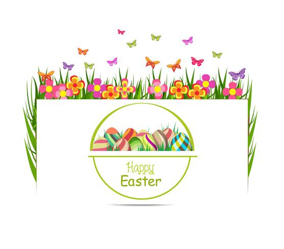 easter egg spring with grass and butterfly greeting card