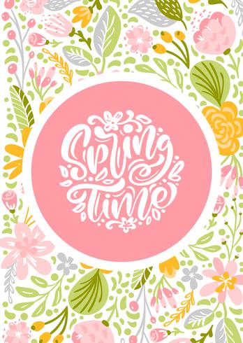 Flower Vector greeting card with text Spring Time
