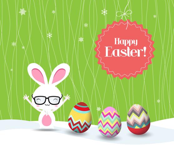 happy easter rabbit and eggs background vector