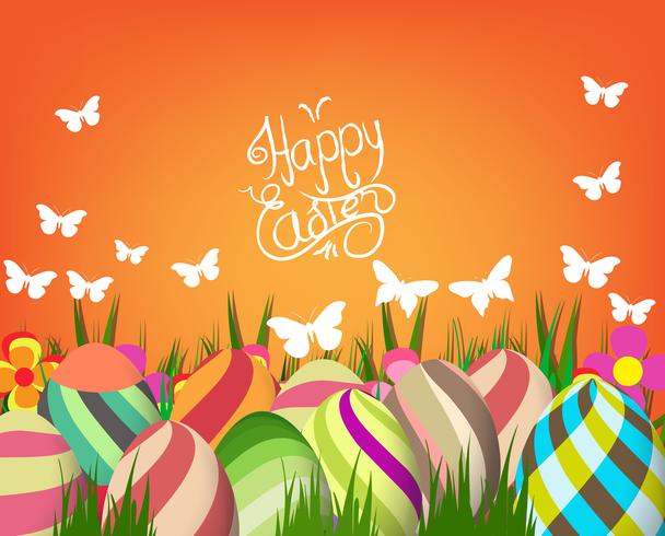 green easter eggs and bunny background vector