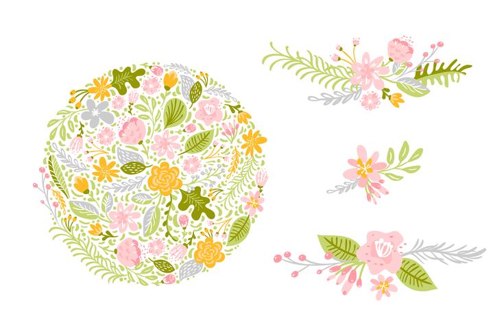 Conjunto de vectores de flores en colores pastel.