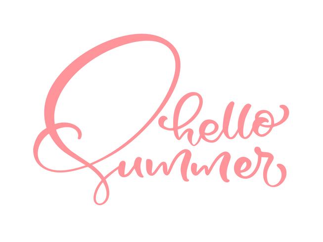 Calligraphy lettering phrase Hello Summer. Vector Hand Drawn Isolated text. 