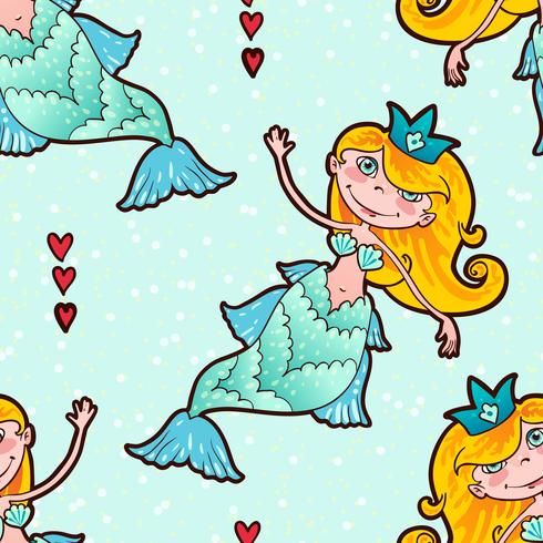 Mermaid seamless pattern. Kawaii Maritime princess.  vector