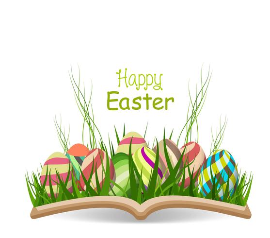 happy easter egg spring with grass in the book vector