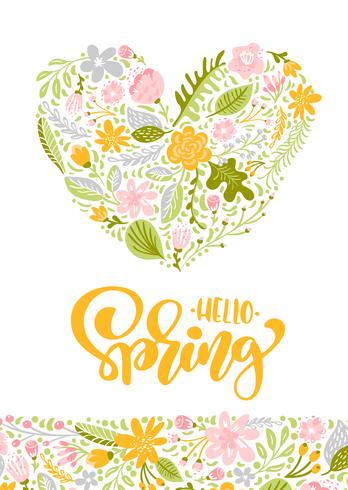 Flower Vector greeting card with text Hello Spring