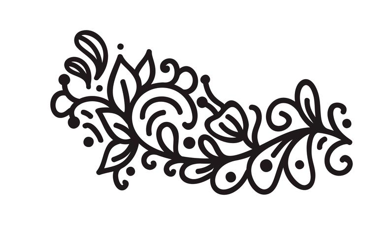 Monoline negro florece vector de monograma escandinavo con hojas y flores