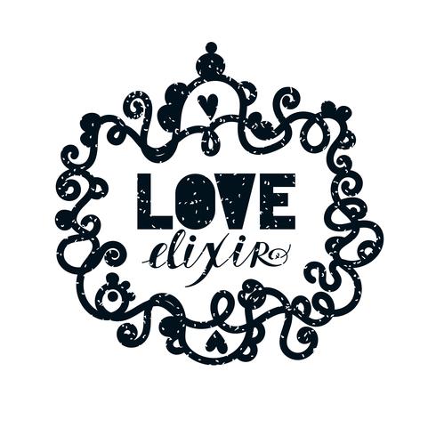 Love elixir. Alchemist elegant monochrome lable. vector