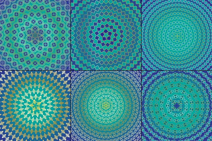 Blue  Gold Moroccan Circular Patterns vector