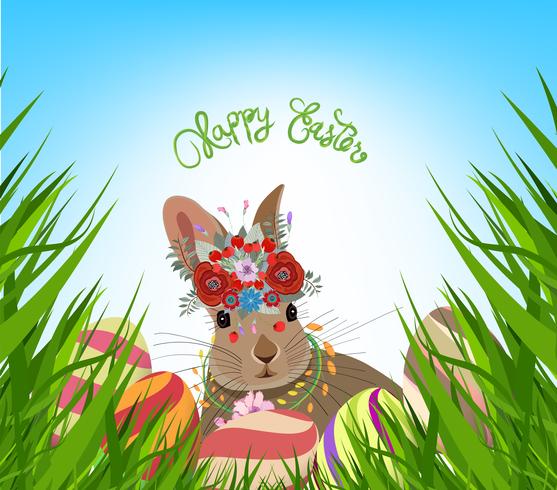 easter eggs spring fresh grass background vector