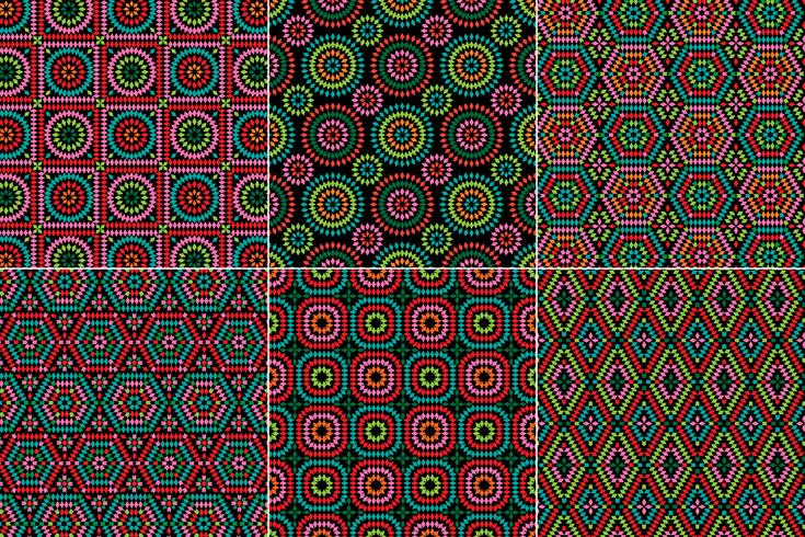 granny square patterns on black backgrounds vector