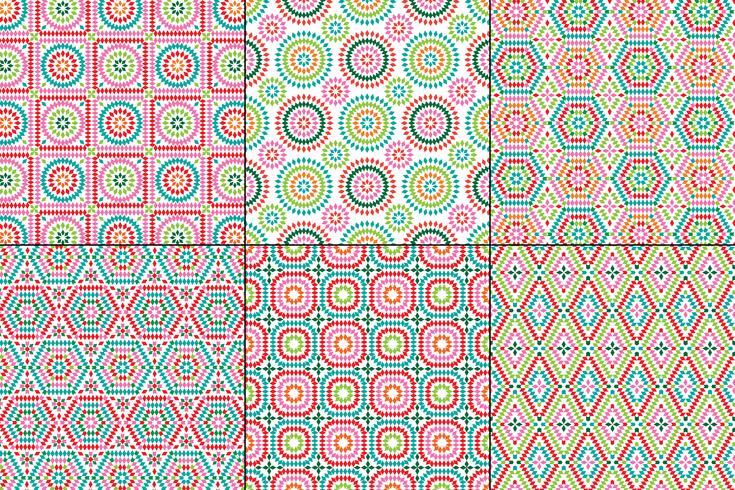  granny square patterns on white backgrounds vector