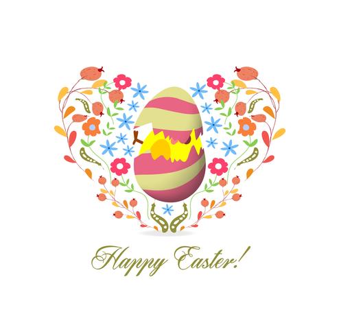 Hermosa tarjeta de Pascua feliz con guirnalda floral vector