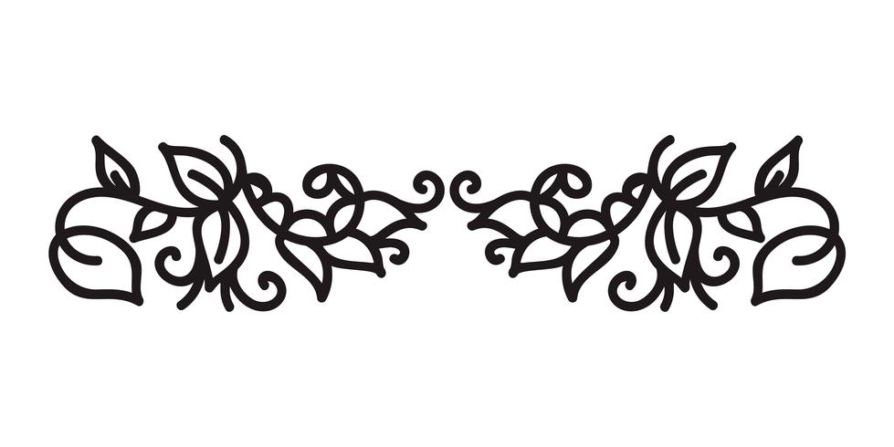 Vintage monoline flourish scandinavian monogram vector with leaves and flowers