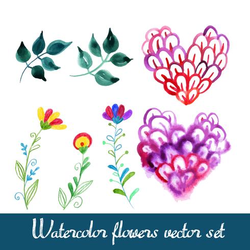 Conjunto de hermosas flores de acuarela vector