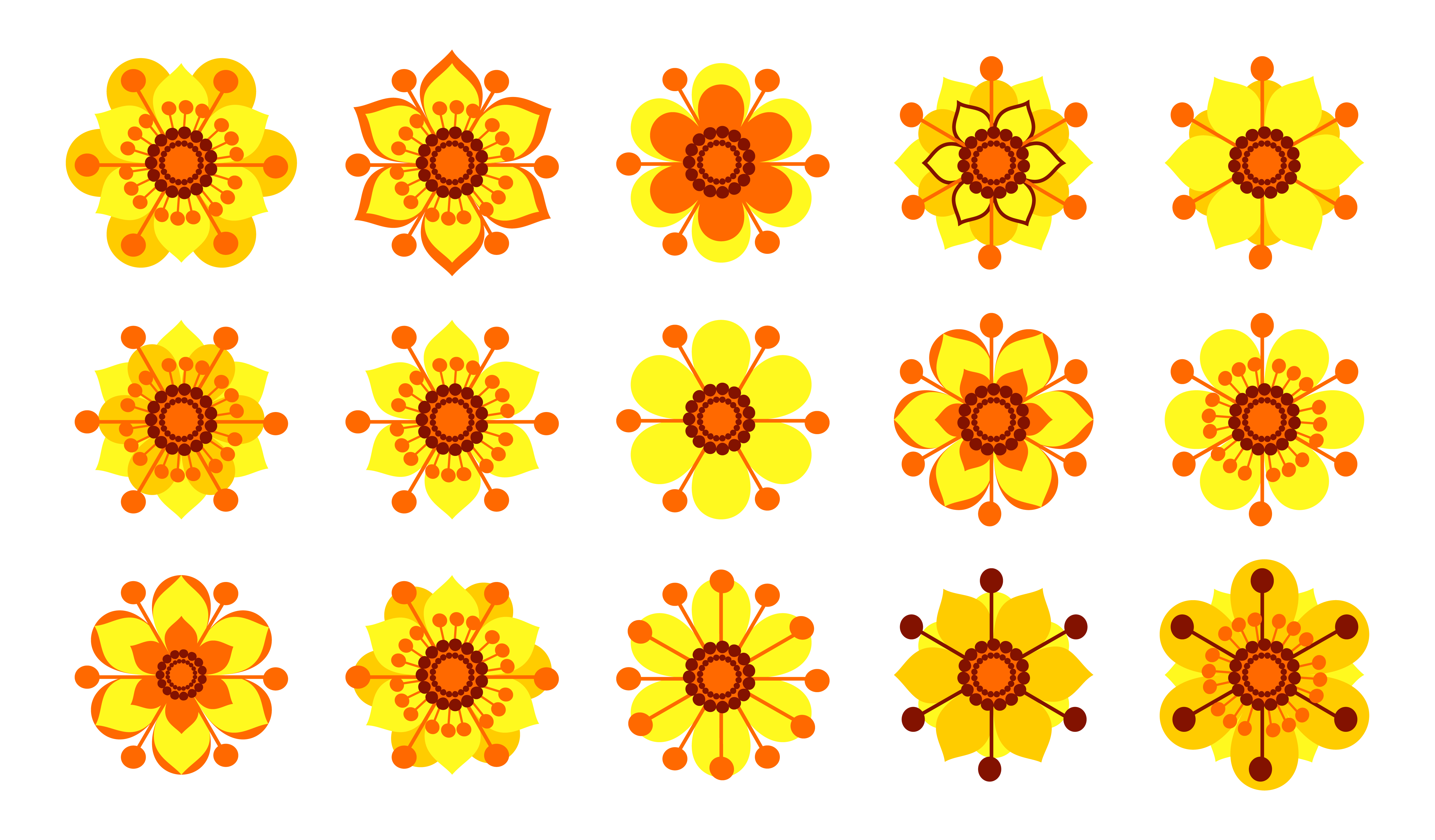 Set of vintage yellow flowers. 343157 Vector Art at Vecteezy