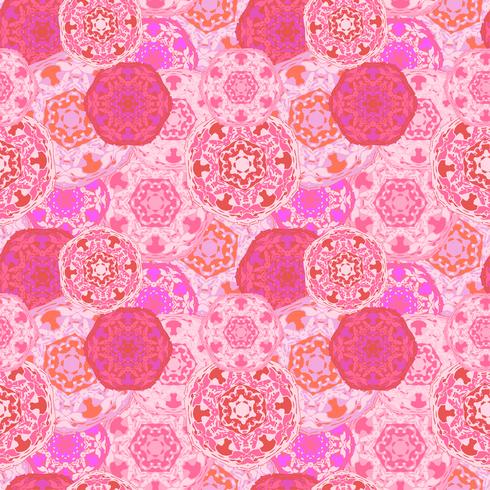 Gypsy seamless pattern of abstract multicolored round mandalas. vector