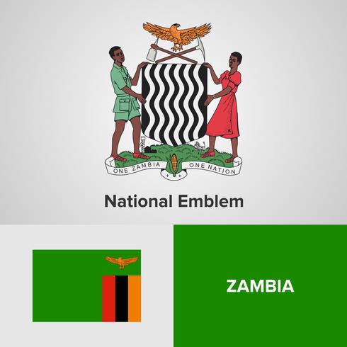 Zambia emblema nacional, mapa y bandera vector