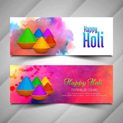 Beautiful Holi festival celebration banners set vector