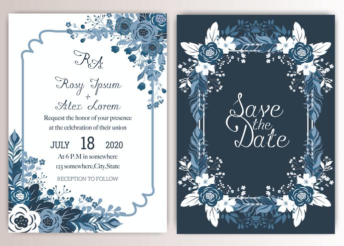 Elegantes tarjetas de boda consisten en varios tipos de flores. vector