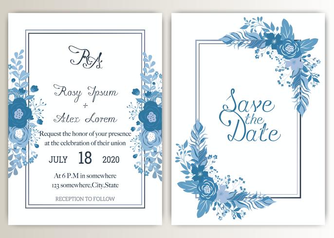 Elegant wedding cards consist of various kinds of flowers. vector