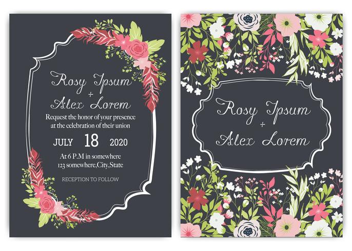 Elegant wedding cards consist of various kinds of flowers. vector