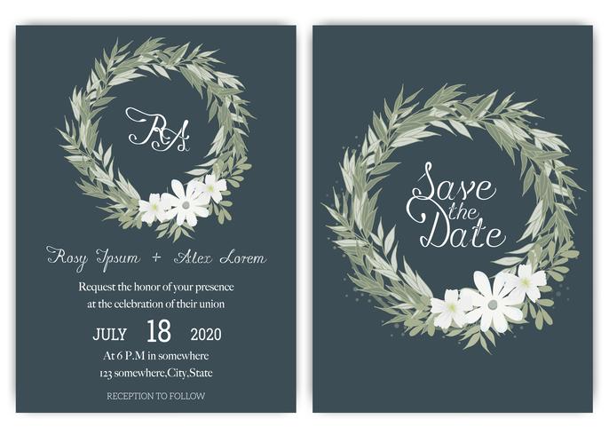 Elegant wedding cards consist of various kinds of flowers. vector