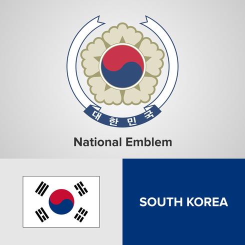 Corea del sur emblema nacional, mapa y bandera vector