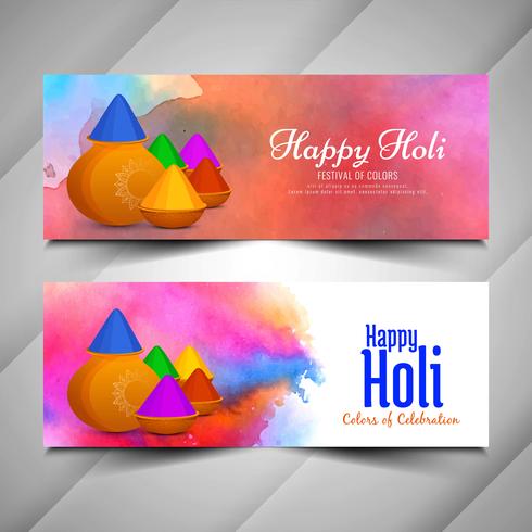 Abstract Holi festival colorful banners set vector