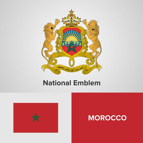 Marruecos emblema nacional, mapa y bandera vector