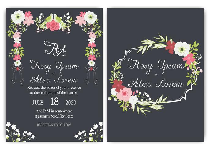 Elegantes tarjetas de boda consisten en varios tipos de flores. vector