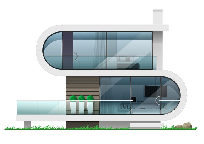 Fachada de una moderna casa futurista. vector