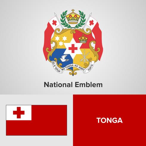 Tonga emblema nacional, mapa y bandera vector