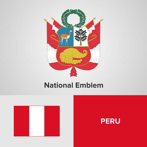 Perú emblema nacional, mapa y bandera vector