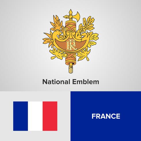 Francia emblema nacional, mapa y bandera vector