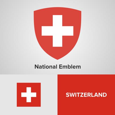 Suiza emblema nacional, mapa y bandera vector