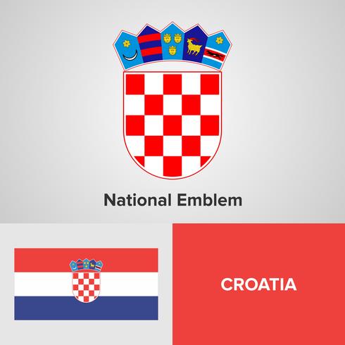 Croacia emblema nacional, mapa y bandera vector
