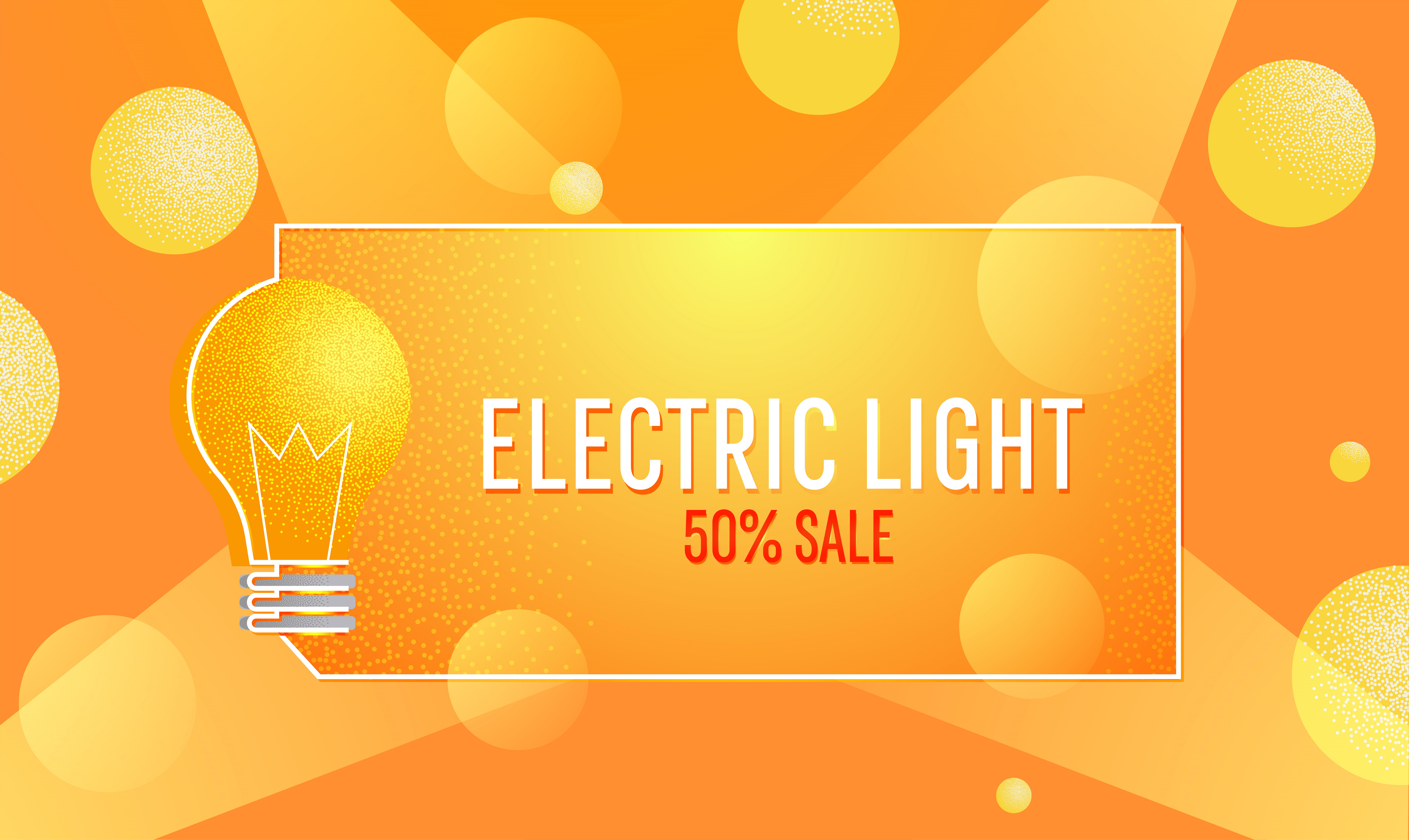 Electric light banner of sale. electricity bulb. Vector flat