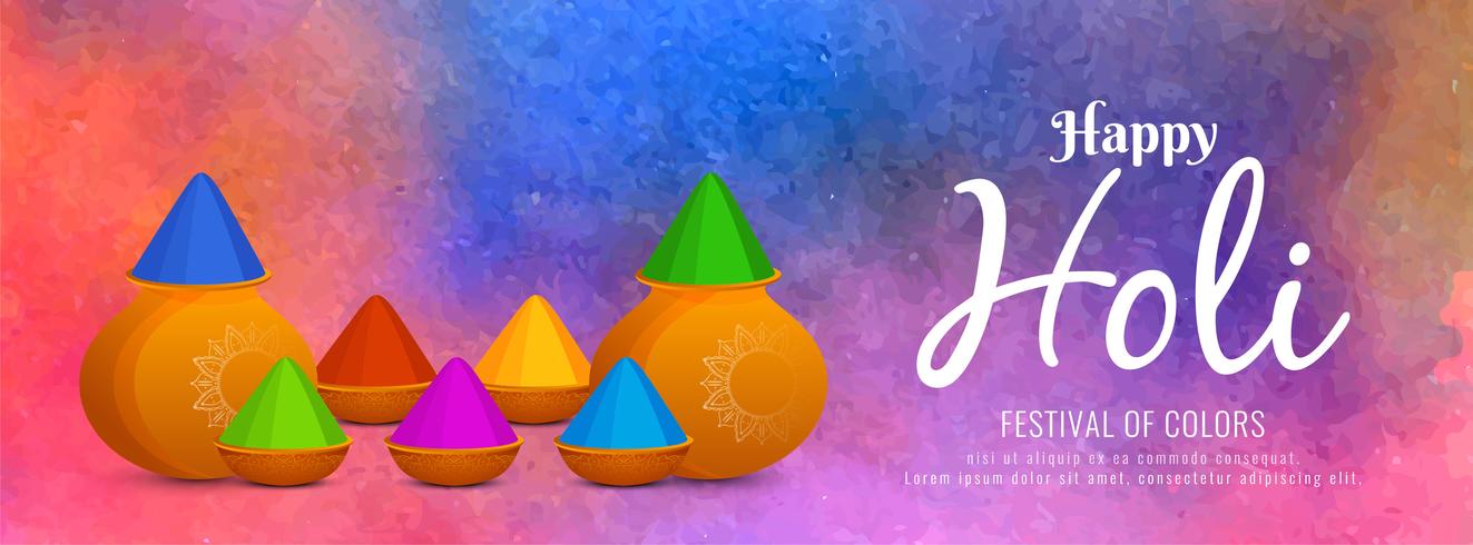 Feliz Holi hermoso diseño de banner decorativo vector