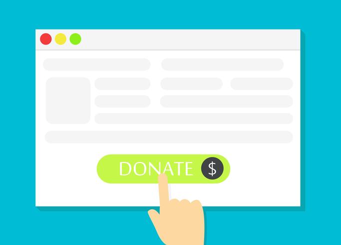 The browser window with the Donate button. flat illustration vector