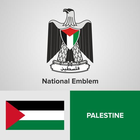 Emblema nacional palestino, mapa y bandera vector