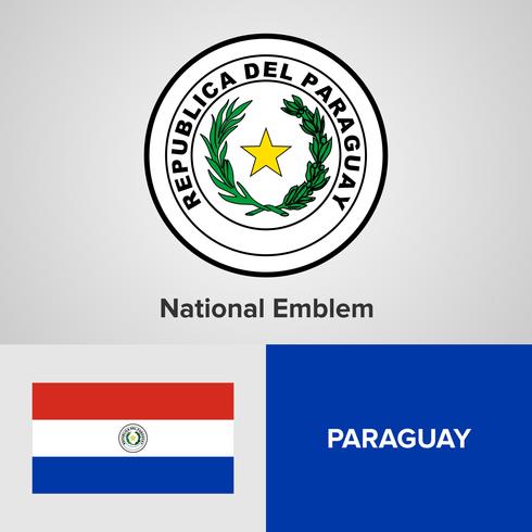 Paraguay emblema nacional, mapa y bandera vector