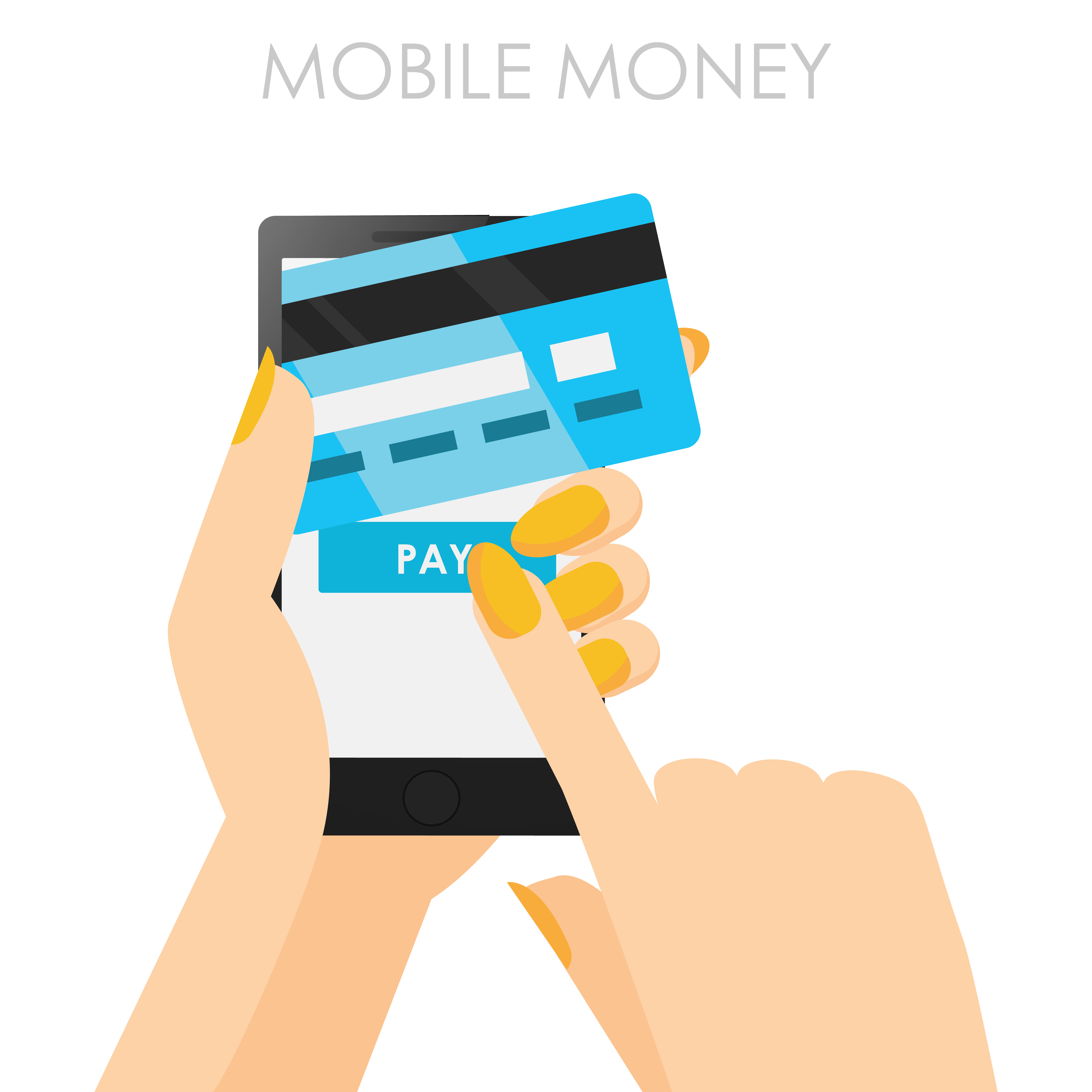 Phone in hands with a credit card. Payment online from mobile. Vector flat banner 343731 Vector ...