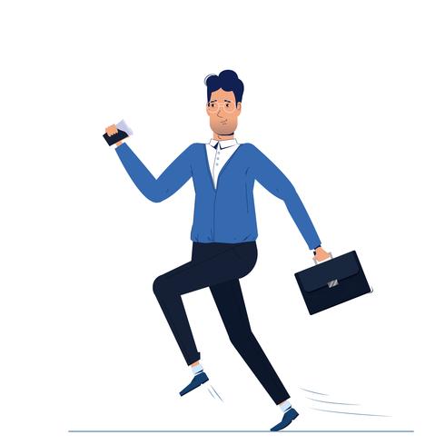 The character is a man running to work. Morning businessman go with coffee vector