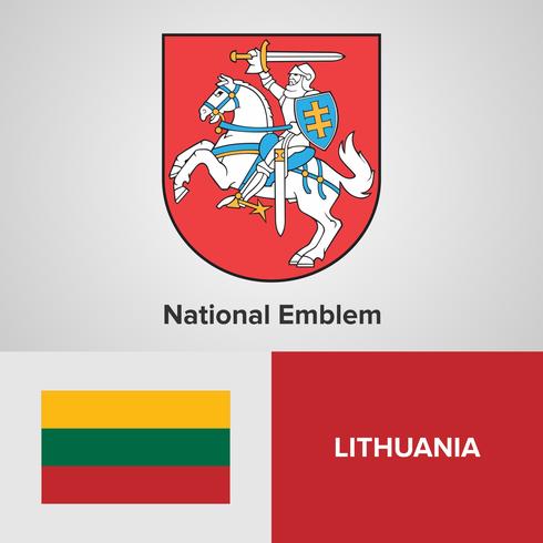 Lituania emblema nacional, mapa y bandera vector