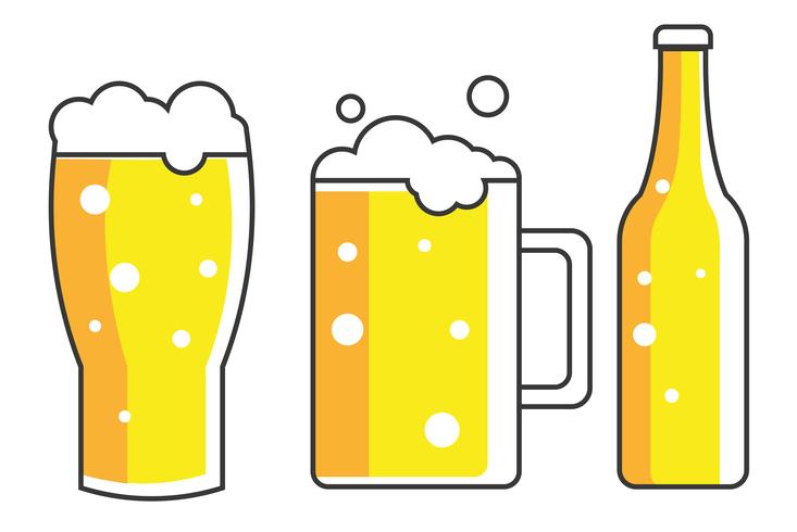 Glass, mug and a bottle of beer. flat illustration vector